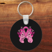 Borstkanker Bewustzijn Ontwerp Roze Ribbon Boxing Sleutelhanger (Voorkant)