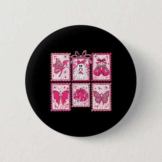 Borstkanker Bewustzijn Pink Ghost Bow Coquette Wo Ronde Button 5,7 Cm (Voorkant)