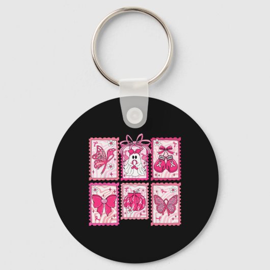 Borstkanker Bewustzijn Pink Ghost Bow Coquette Wo Sleutelhanger (Voorkant)