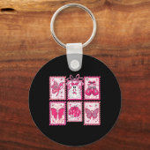 Borstkanker Bewustzijn Pink Ghost Bow Coquette Wo Sleutelhanger (Voorkant)