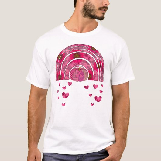 Borstkanker Bewustzijn Rainbow Pumpkin Hearts T-shirt (Voorkant)