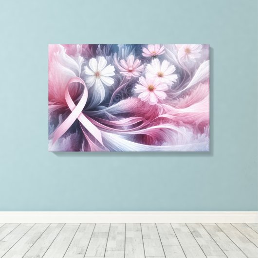 Borstkanker bewustzijn roze lint Abstract Canvas Afdruk (Insitu (Houten vloer))