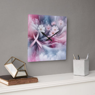 Borstkanker bewustzijn roze lint Abstract Vierkante Klok