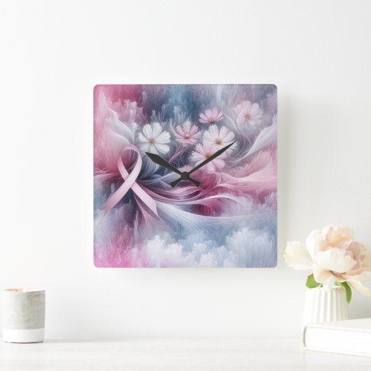 Borstkanker bewustzijn roze lint Abstract Vierkante Klok (Huis)
