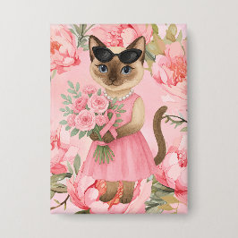 Borstkanker Bewustzijn Roze lint bloemist thema Button