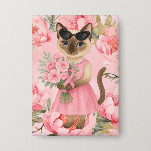 Borstkanker Bewustzijn Roze lint bloemist thema Button (Voorkant)