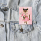 Borstkanker Bewustzijn Roze lint bloemist thema Button (Insitu)