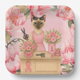 Borstkanker Bewustzijn Roze lint bloemist thema Papieren Bordje