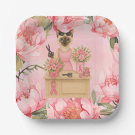 Borstkanker Bewustzijn Roze lint bloemist thema Papieren Bordje