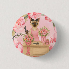 Borstkanker Bewustzijn Roze lint bloemist thema Ronde Button 3,2 Cm