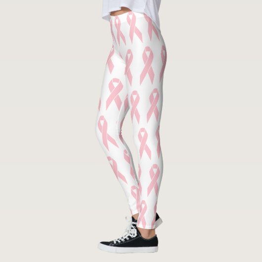 Borstkanker Bewustzijn Roze Lint Patroon Wit Leggings (Links)
