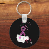 Borstkanker bewustzijn roze lint stethoscoop GI Sleutelhanger (Voorkant)