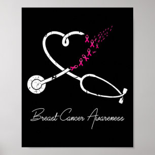 Borstkanker bewustzijn roze lint stethoscoop HE Poster