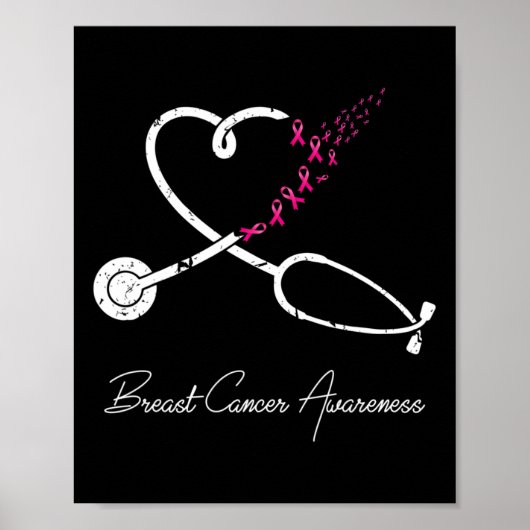 Borstkanker bewustzijn roze lint stethoscoop HE Poster (Voorkant)