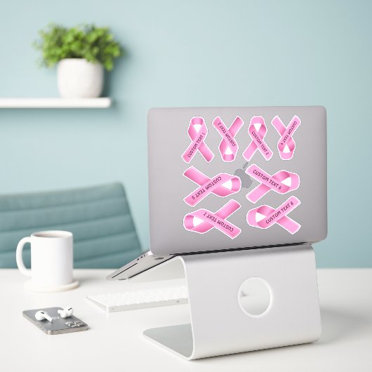 Borstkanker bewustzijn roze lint Sticker set (Laptop op bureau)