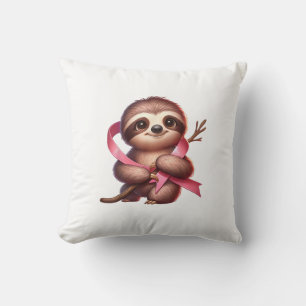 Borstkanker Bewustzijn Schattige Luiaard Roze Lint Kussen