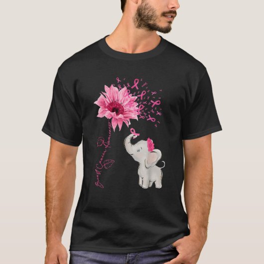Borstkanker Bewustzijn Schattigee olifant zonneblo T-shirt (Voorkant)