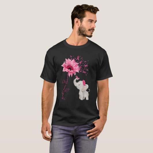 Borstkanker Bewustzijn Schattigee olifant zonneblo T-shirt (Voorkant volledig)