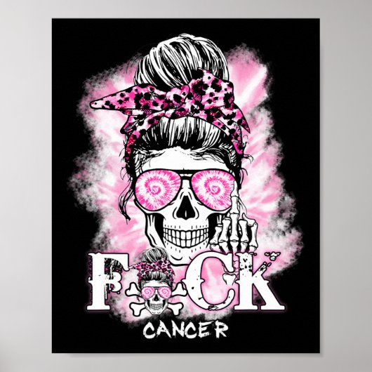 Borstkanker bewustzijn schedel F CK kanker roze ri Poster (Voorkant)