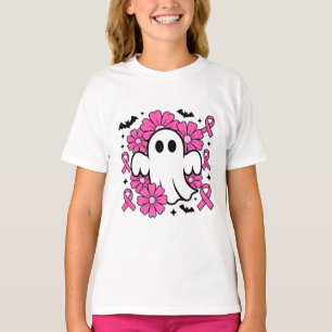 Borstkanker Bewustzijn Spook met Roze Bloemen T-shirt