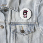 Borstkanker Bewustzijn Support-squad Messy Bun Wa Ronde Button 5,7 Cm (In situ)
