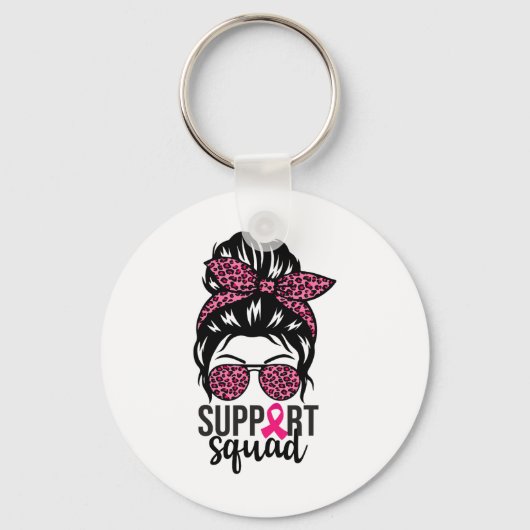 Borstkanker Bewustzijn Support-squad Messy Bun Wa Sleutelhanger (Voorkant)