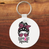 Borstkanker Bewustzijn Support-squad Messy Bun Wa Sleutelhanger (Voorkant)