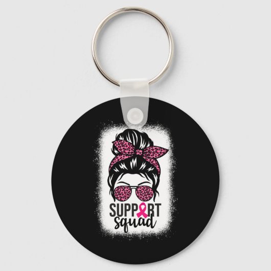 Borstkanker Bewustzijn Support-squad Messy Bun Wa Sleutelhanger (Voorkant)