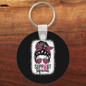 Borstkanker Bewustzijn Support-squad Messy Bun Wa Sleutelhanger (Voorkant)
