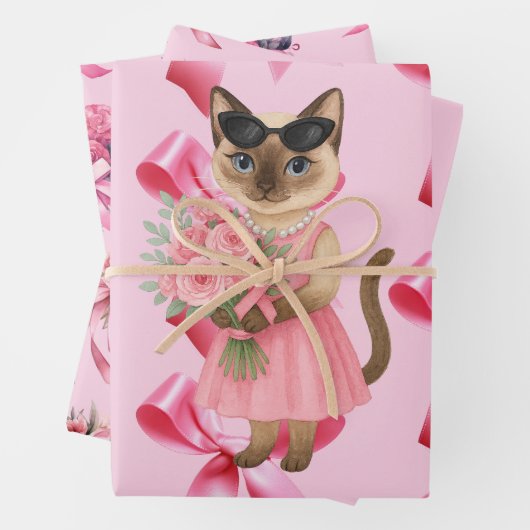 Borstkanker Bewustzijn voor kattenliefhebbers roze Inpakpapier Vel (In situ)