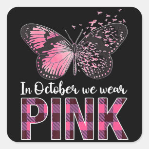 Borstkanker - Boterfly - in oktober Vierkante Sticker