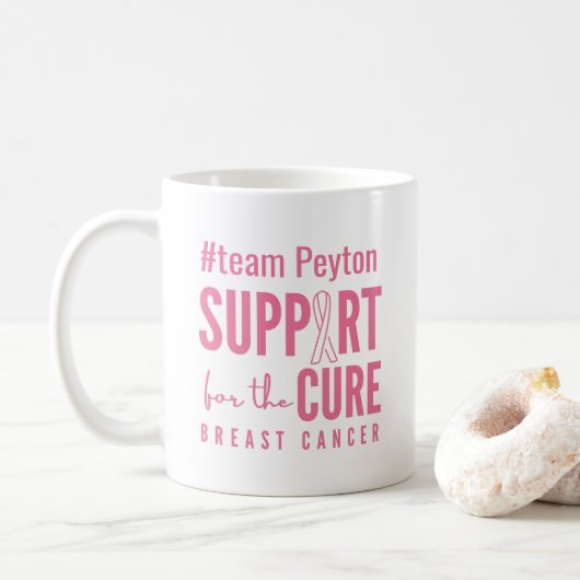 Borstkanker Custom #team Naam Ondersteuning Cure M Koffiemok (Met donut)