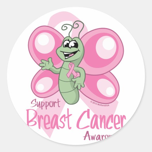 Borstkanker Cute Butterfly Ronde Sticker (Voorkant)