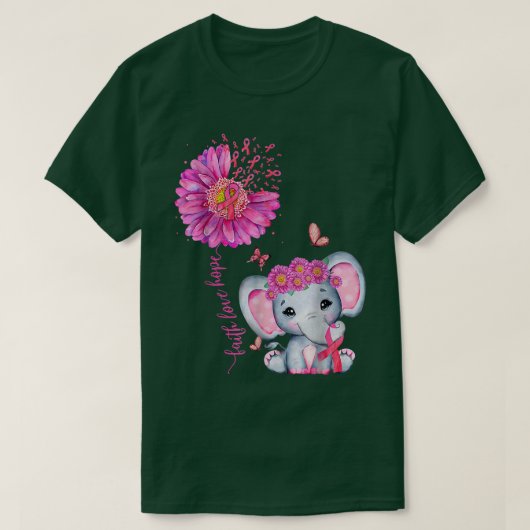 Borstkanker Cute Elephant with Sunflower and Pin T-shirt (Design voorkant)