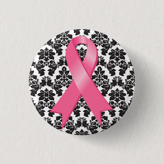 Borstkanker Damask roze lint Ronde Button 3,2 Cm (Voorkant)
