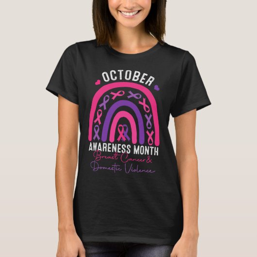 Borstkanker en bewustzijnsmaand huiselijk geweld t-shirt (Voorkant)