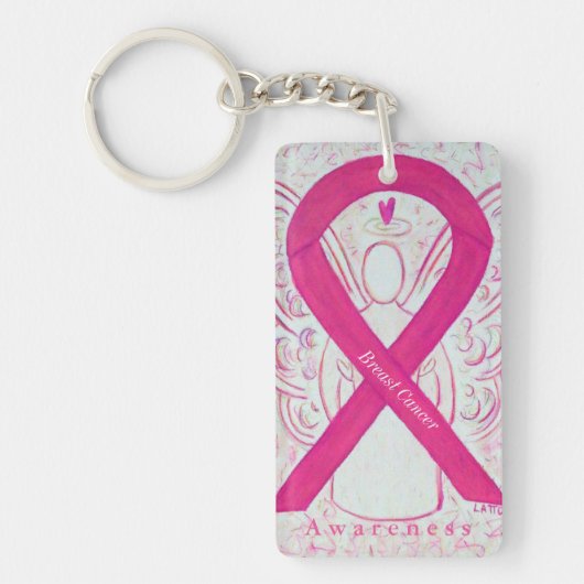 Borstkanker Engel Awareness Ribbon Sleutelhanger (Voorkant)