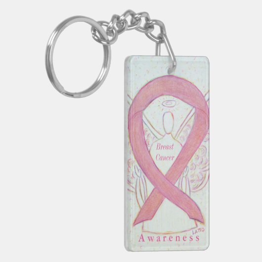 Borstkanker Engel Awareness Ribbon Sleutelhanger (Voorkant Links)
