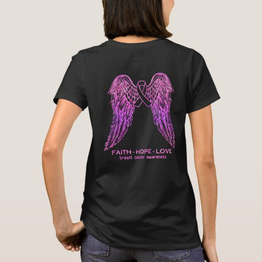 Borstkanker Faith Hope Love Wings Awareness Back T-shirt (Achterkant)