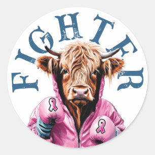 Borstkanker Fighter Blue-Koe Ronde Sticker