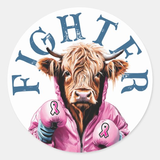 Borstkanker Fighter Blue-Koe Ronde Sticker (Voorkant)