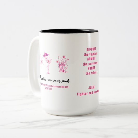 Borstkanker Fighter Pink Ribbon Inspirerend Tweekleurige Koffiemok (Voorkant links)