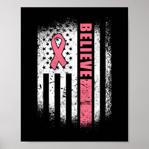 Borstkanker Gelooft Amerikaanse vlag roze lint Poster