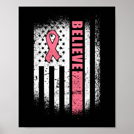 Borstkanker Gelooft Amerikaanse vlag roze lint Poster (Voorkant)