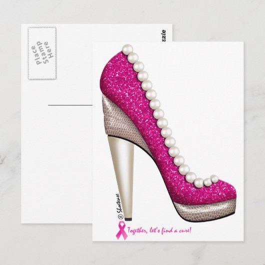 Borstkanker Glitter Pearl Pump Briefkaart (Voorkant / Achterkant)