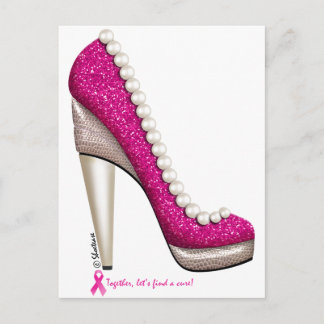 Borstkanker Glitter Pearl Pump Briefkaart