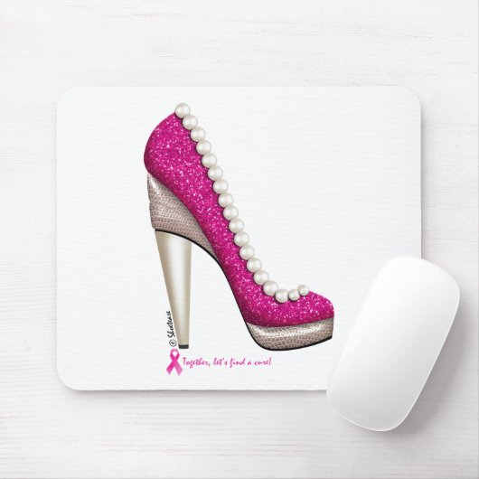Borstkanker Glitter Pearl Pump Muismat (Met muis)