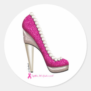 Borstkanker Glitter Pearl Pump Ronde Sticker