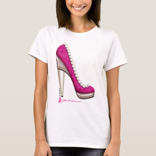 Borstkanker Glitter Pearl Pump T-shirt (Voorkant)