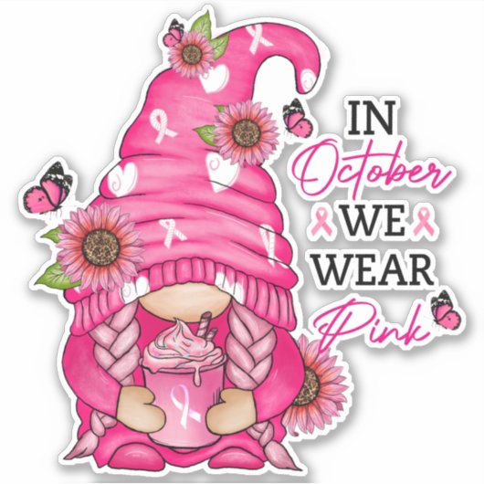 Borstkanker Gnome Vinyl Sticker (Voorkant)
